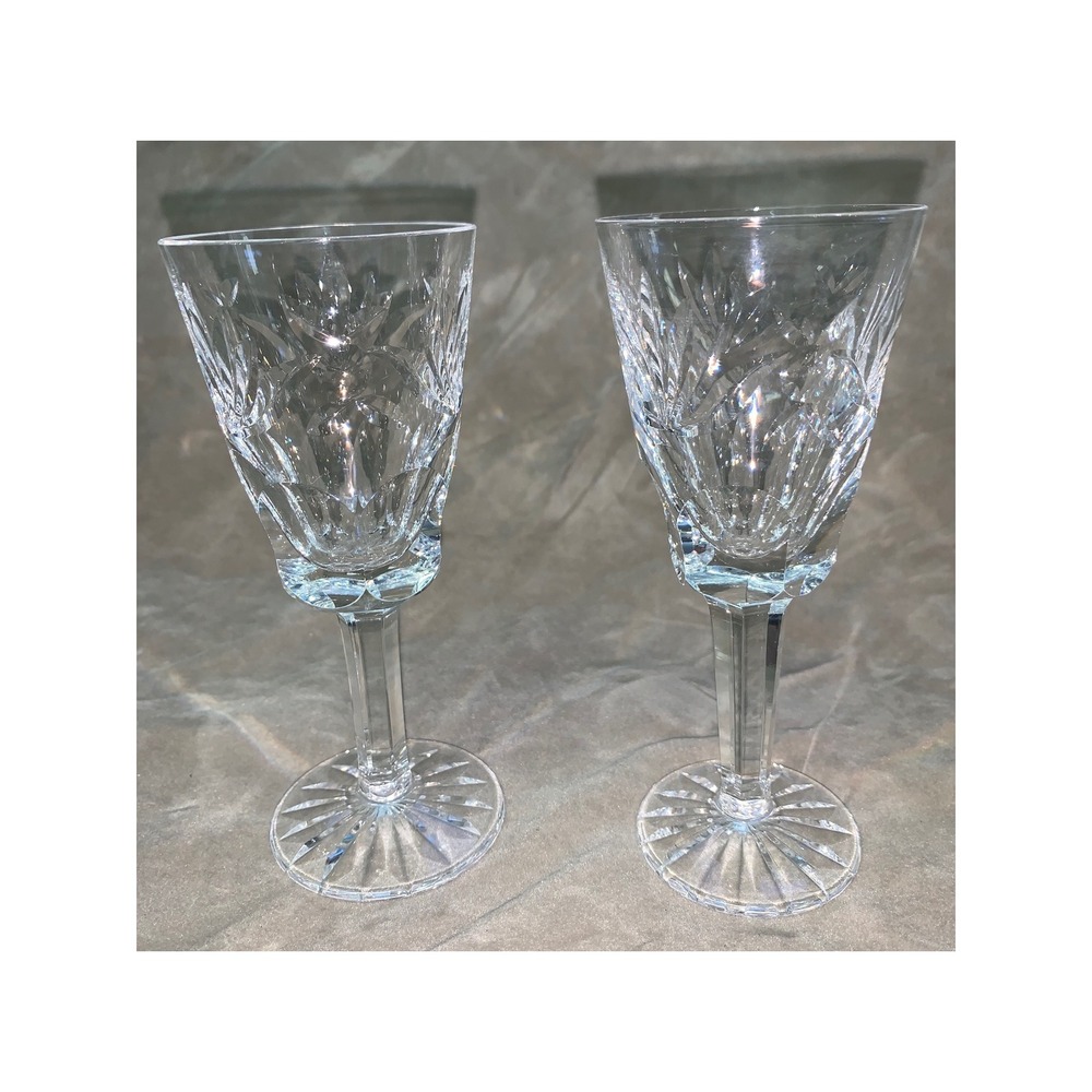 Waterford Crystal Ashling Sherry Glasses 5 1/8" Pair Ireland Vintage Stemware